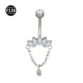 F136 titanium navel ring with sparkling cubic zirconia chain dangle, premium body piercing jewelry. - 1.6x10mm / Five Marquise Stones