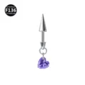 F136 Titan Knorpel Ohrring Piercing mit Lila Herz Zirkonia Anhänger Hauptansicht Bild - Stab 1.2x8mm / Konus 4x8mm / Lila Herz