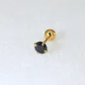 Goldfarbene Edelstahl Ohrstecker mit rundem schwarzem Zirkon Stein Piercing Schmuck. - Stift 0,8 x 6 mm / 2 mm Stein / Goldschwarz