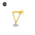 F136 Titanium Labret Stud Piercing with Chain Crystal Charm Body Jewelry Earring - Crown Pendant / 1.2*6mm (Thread M0.9) / Gold