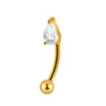 Edelstahl gebogenes Barbell Piercing mit klarem birnenförmigen Zirkonia für Ohr und Augenbraue. - Stil 13 Gold