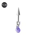 Titanium Barbell Piercing mit Lila Tropfen Kristall Ohrstecker Körperschmuck - 1.2x8mm Stablänge / Lila Wassertropfen
