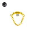 F136 Titanium body piercing jewelry with chain pendant and cubic zirconia for ear lip. - 1.2*6mm (Thread M0.9) / Gold Round Rhinestone