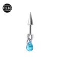 F136 Titan Knorpel Piercing Stecker mit Spike oben und blauem Tropfenanhänger. - 1.2x8mm Stablänge / Wassertropfen Seeblau