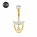 F136 Titanium Belly Button Ring Marquise CZ Navel Piercing Body Jewelry Gold Summer - Gold Three Marquise (Prong-Set Zirconia Head)