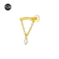 F136 Titanium Labret Piercing Jewelry with Chain Marquise CZ Pendant Gold Color Variant - 1.2*6mm (Thread M0.9) / Marquise Pendant Gold (Small)