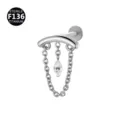 F136 Titanium Body Piercing Jewelry Chain Dangle Labret Studs Hypoallergenic Safe Piercing - 1.2*6mm (Thread M0.9) / Chain Navette Pendants - Silver