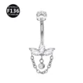 Titanium Navel Ring Marquise Cubic Zirconia Chain Belly Button Piercing Body Jewelry - Silver Three Marquise (Prong-Set Zirconia Head)