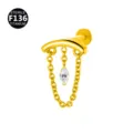 Titanium chain dangle labret piercing jewelry with marquise CZ stone for body art styling. - 1.2*6mm (Thread M0.9) / Chain Navette Pendants - Gold