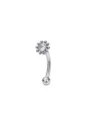 Edelstahl Gebogene Hantel Piercing mit Zirkon Blume Oberseite Silber Augenbrauen Stecker - Silber Stil 12