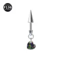 F136 Titan Piercing Ohrring mit Kegelspitze und Herz Kristall Anhänger, steril. - Stab 1.2x8mm / Konus 4x8mm / Mini Herz Clip Schildpatt
