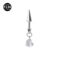 F136 Titan Piercing Ohrstecker mit spitzem Dorn und hängendem Herz Zirkon Anhänger. - Stab 1.2x8mm / Konus 4x8mm / Herz Weiß