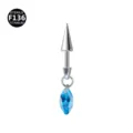 Titanium Piercing Stecker mit Spieße und blauem Zirkonia Anhänger für Ohr und Knorpel. - Stab 1.2x8mm / Konus 4x8mm / Marquise Aquamarin