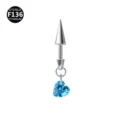 Titan Ohr Piercing Stecker mit blauem Herz Zirkonia Anhänger und Kegel Oben Schmuck. - Stab 1.2x8mm / Konus 4x8mm / Herz Seeblau
