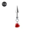 Titan Piercing Ohrstecker mit Kegelspitze und rotem Herz Kristall Anhänger Körperschmuck. - Herzanhänger Stil / Stab 1.2x8mm / Konus 4x8mm / Herz Rot