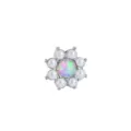 Flower dermal anchor piercing jewelry featuring central synthetic opal and pearl petals for body. - Head Only / M1.2 Thread For 1.6mm Base / OP38 Pink Purple
