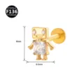 F136 Titan Roboter Labret Stecker, glänzender Zirkonia Piercing Schmuck für Ohr und Lippe. - Roboter-Stil (Stil 15) / 1.2x6mm (Innengewinde M0.9) / Gold