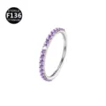 Detailed view of the titanium hinged segment clicker ring with purple cubic zirconia stones. - Silver/Purple Rhinestone