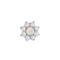 Close-up view of the exquisite floral body piercing stud with opal and pearl details. - Head Only / M1.2 Thread For 1.6mm Base / OP17 Iridescent