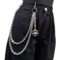 Punk style multi-layer metal waist chain hip hop trousers chain body jewelry for men and women - Baphomet Pentagram Pendant / White K