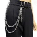 Punk multi-layer metal waist chain with cross pendant for women and men street fashion style. - Nail Cross Charm / White K