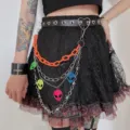 Punk multi-layer waist chain with colorful alien pendants, plastic and metal chains for women. - Orange Chain Style