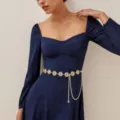 Vintage gold-tone metal hollow flower disc waist chain body chain for women fashion sexy outfit - Gold