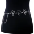 Silver metal flower waist chain for women, adjustable sexy body chain jewelry for party. - Silver