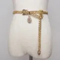 Women gold chain belt vintage metal coin pendant waist accessory fashion decorative belt - Gold