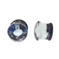 Glas Ohrdehner Tunnel mit atemberaubendem 3D Quallen Design Innen, Körperpiercing Schmuck. - 10mm / Blau-Rosa-Weiß