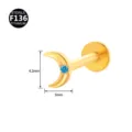 F136 Titan Mond Labret Piercing Stecker mit blauem Stein, flache Rückseite Ohrring. - Mondsichel-Stil (Stil 18) / 1.2x6mm (Innengewinde M0.9) / Gold