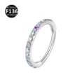 Titanium hinged segment ring with colorful cubic zirconia for body piercing jewelry. - Silver/AB Rhinestone