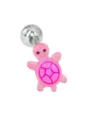 Bijou de piercing de langue barbell en acier inoxydable tortue rose en résine mignonne. - 1.6x16mm / Rose