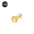 Gold Titan Katzenpfote Labret Piercing Schmuck flache Rückseite Knorpel Ohrring Variante - Katzenpfoten-Stil (Stil 19) / 1.2x6mm (Innengewinde M0.9) / Gold