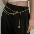 Vintage multi-layer gold chain belt for women, retro metal sunflower medallion waist body chain. - 110cm / Gold