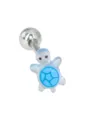 Piercing langue en acier inoxydable avec pendentif tortue bleue en résine, modèle mignon. - 1.6x16mm / Aqua