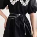 Multi-layer silver metal waist chain with vintage sunflower round pendants for women fashion - 97cm / White K/Silver