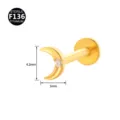 Titan Mond Labret Piercing Stecker mit Zirkonia, 4.2x3mm Knorpel Ohrring Schmuck. - Mondform (Stil 2) / 1.2x8mm (Gewinde M0.9) / Gold