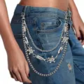 Chaîne de pantalon crâne multicouche punk chaîne de taille en métal argenté unisexe - Style 1 Crâne Balle Chaîne de Pantalon Multi-couches / Couleur Or Blanc