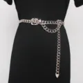 Silver metal chain belt for women, punk style adjustable waist accessory with heart pendant. - 120cm / Silver