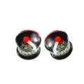 Transparente Glas Pilz Ohrstöpsel mit Kappe gedehnte Ohrläppchen Piercing Schmuck - 6mm / Schwarz + Rot