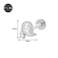F136 Titan Süßer Geist Piercing Labret Knorpel Ohrring mit glänzendem Zirkonia Stein - Gespenst-Form (Stil 8) / 1.2x6mm (Innengewinde M0.9) / Silber