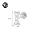 F136 Titan Knochen geformt Labret Piercing Schmuck mit glänzenden Zirkonia Steinen. - Knochenform (Stil 9) / 1.2x6mm (Innengewinde M0.9) / Silber