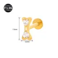 Titan Knochen Labret Piercing Stecker mit Zirkonia, 7.5mm Flachrücken Knorpel Ohrring Körperschmuck. - Knochenform (Stil 9) / 1.2x6mm (Innengewinde M0.9) / Gold