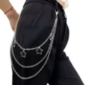 Punk multi layer metal star pant chain trendy streetwear waist body jewelry for women accessories - Star Multi-layer Pants Chain / White K/Silver