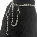 Details of the stylish silver metal waist chain with oval rings, perfect hip-hop body accessory. - White K/Silver