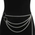 Silver multi-layer metal chain belt detail showing cascading links and dual rings design. - Ring Multi-Layer Waist Chain / White K/Silver