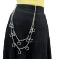 Punk Metall Sternen Kette Detailaufnahme, stylisches mehrlagiges Taillenaccessoire. - Silber