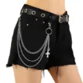 Punk multi-layer metal chain waist belt with cross pendant for women hip hop denim shorts - Cross Multi-Layer Pants Chain / Cross Multi-Layer Pants Chain in White Gold