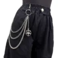 Catena da pantaloni in metallo multistrato gotica con ciondolo pentagramma testa di capra - Catena per pantaloni multistrato con ciondolo a stella e testa di ariete / Argento